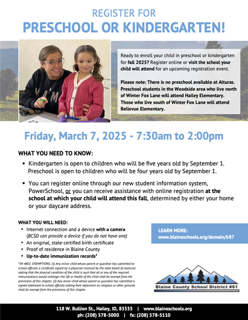  Register for Preschool or Kindergarten! 